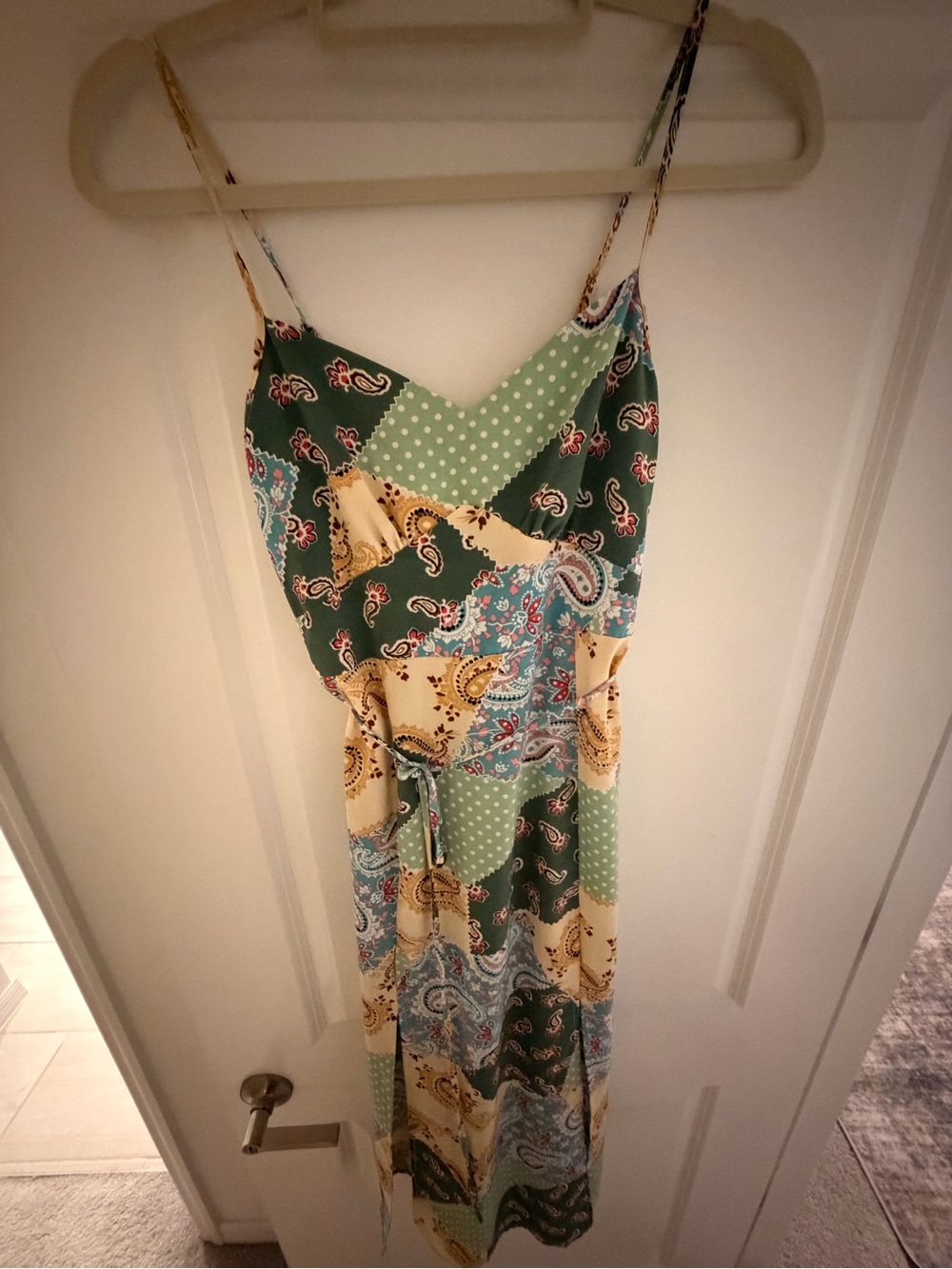 Green Patchwork Paisley Slip Dress
